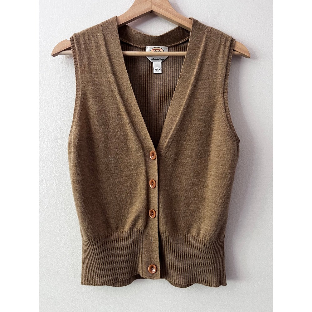 Talbots Vintage Wool V-Neck Button Front Sweater Brown in Tan size large petite